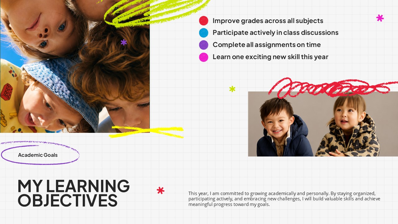 Back to School Goals - academic objectives with student photos