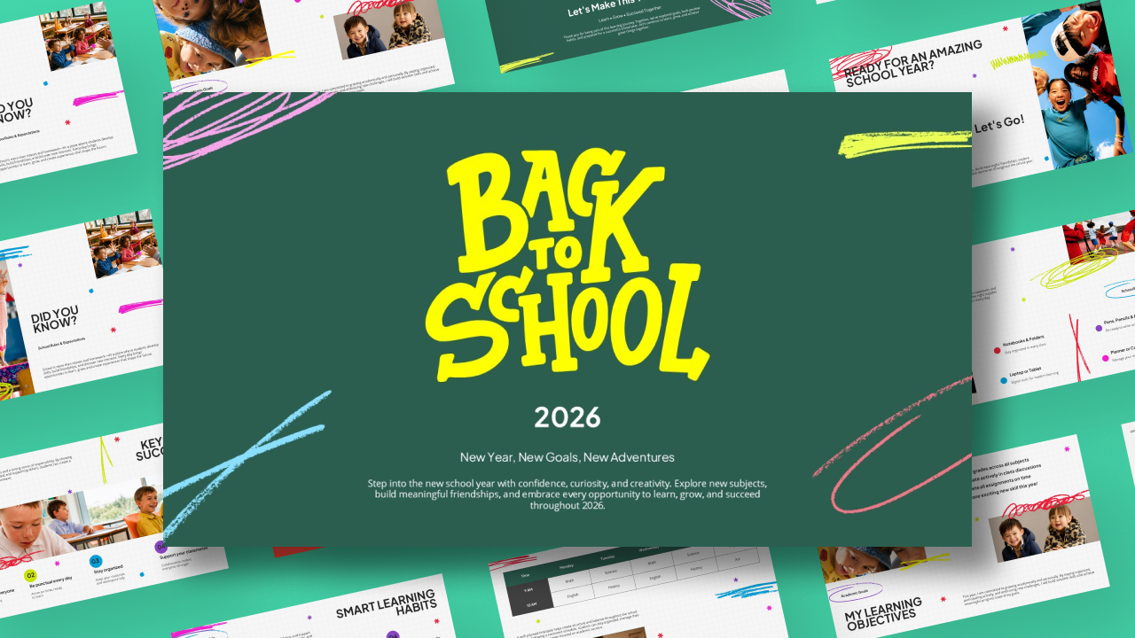 Back to School Template - vibrant cover with floating slide previews