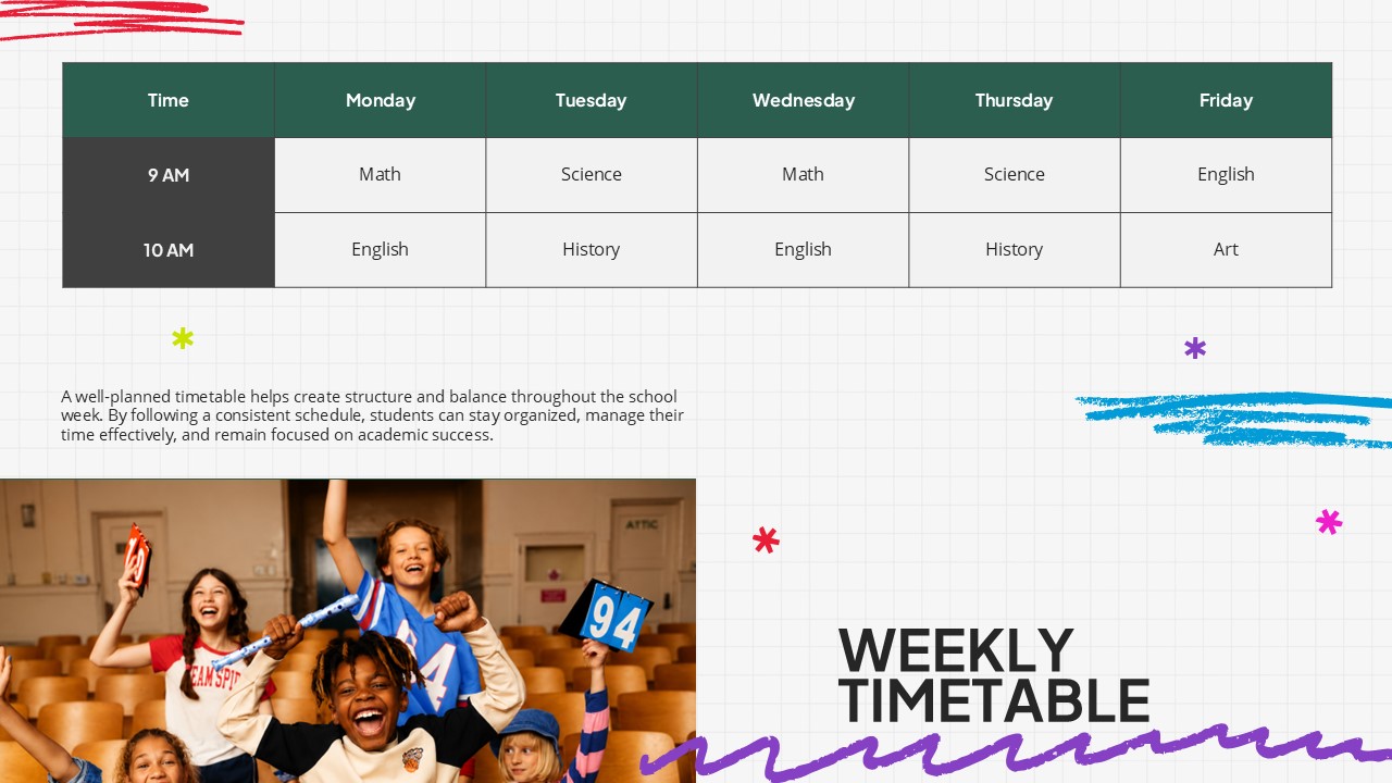Back to School Schedule - weekly timetable with subject planning