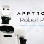 Apptronik Robot Park Google Slides Template - Split layout explaining scalable humanoid AI learning environment with facility photos