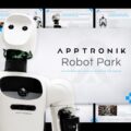 Apptronik Robot Park Template - Futuristic cover slide with humanoid robot and cyan branding for tech presentations