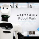 Apptronik Robot Park Template - Futuristic cover slide with humanoid robot and cyan branding for tech presentations