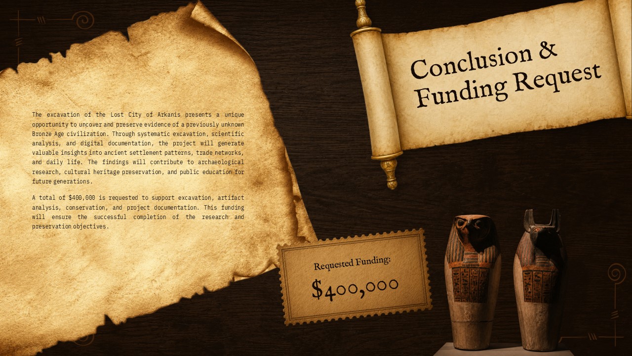 Archaeological Excavation Project Proposal - funding request slide to make a compelling $400K closing argument