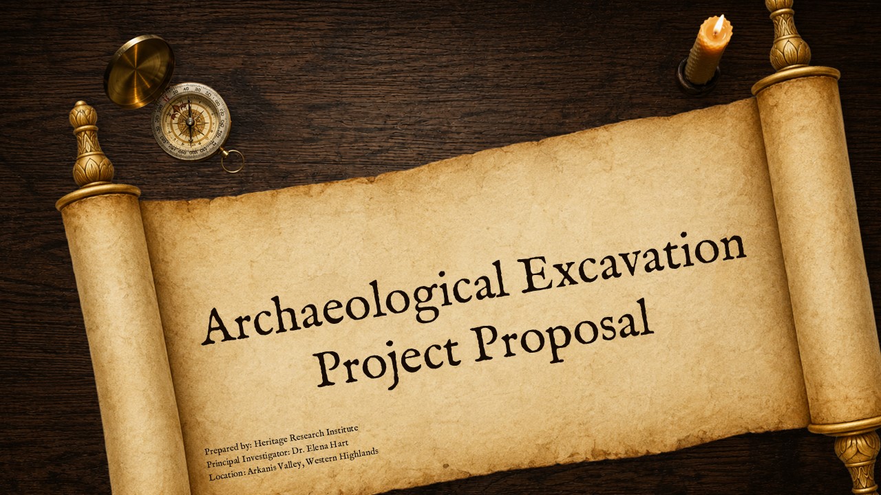 Archaeological Excavation Project Proposal - title slide to introduce your excavation project professionally