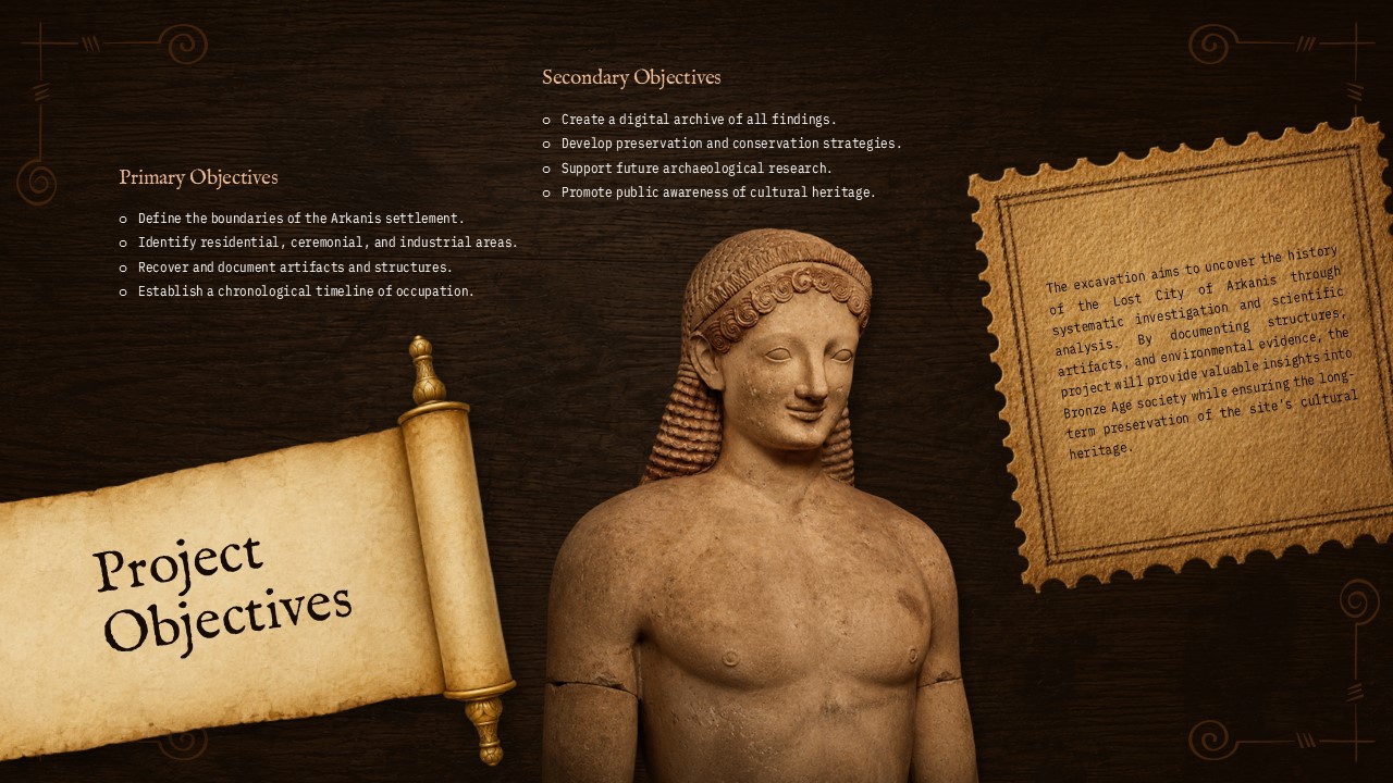 Archaeological Excavation Project Proposal - objectives slide to outline primary and secondary research goals