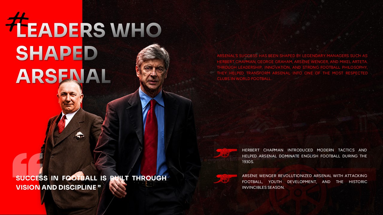 Arsenal Template - Club legends slide to celebrate iconic players and their impact on Arsenal's identity