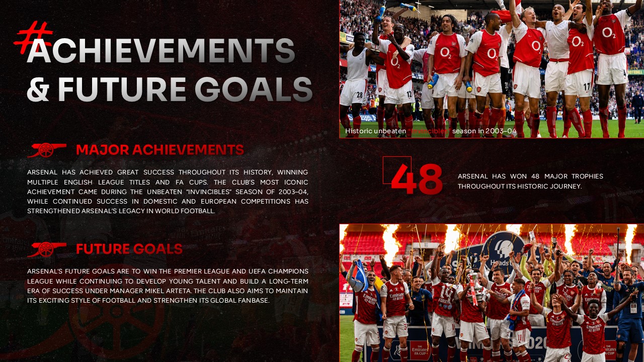 Arsenal Template - Legendary managers slide to highlight leadership figures who shaped the club's history