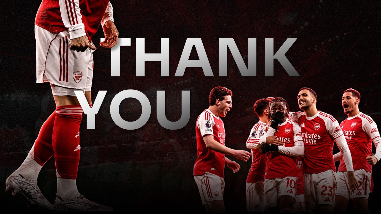 Arsenal Template - Thank you closing slide to end presentations with a bold branded Arsenal finish