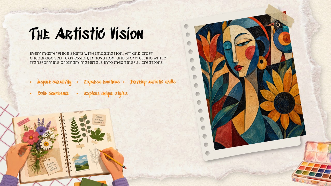 Art and Craft Template – tools and materials slide to categorize essential creative supplies