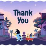 Bluey Cartoon Template - Closing thank you slide with a heartwarming Heeler family scene