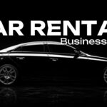 Car Rental Business Plan Template - Black cover slide with luxury Mercedes-Benz silhouette and bold white title