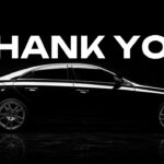 Car Rental Business Plan Thank You Slide - Bold white typography with Mercedes-Benz silhouette on black background