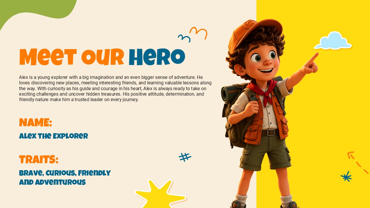 Cartoon Theme Template - Character profile slide to introduce your story's main protagonist