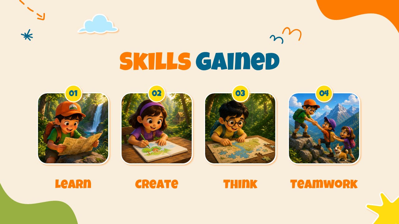 Cartoon Theme Template - Skills slide to showcase four key learning outcomes with visuals