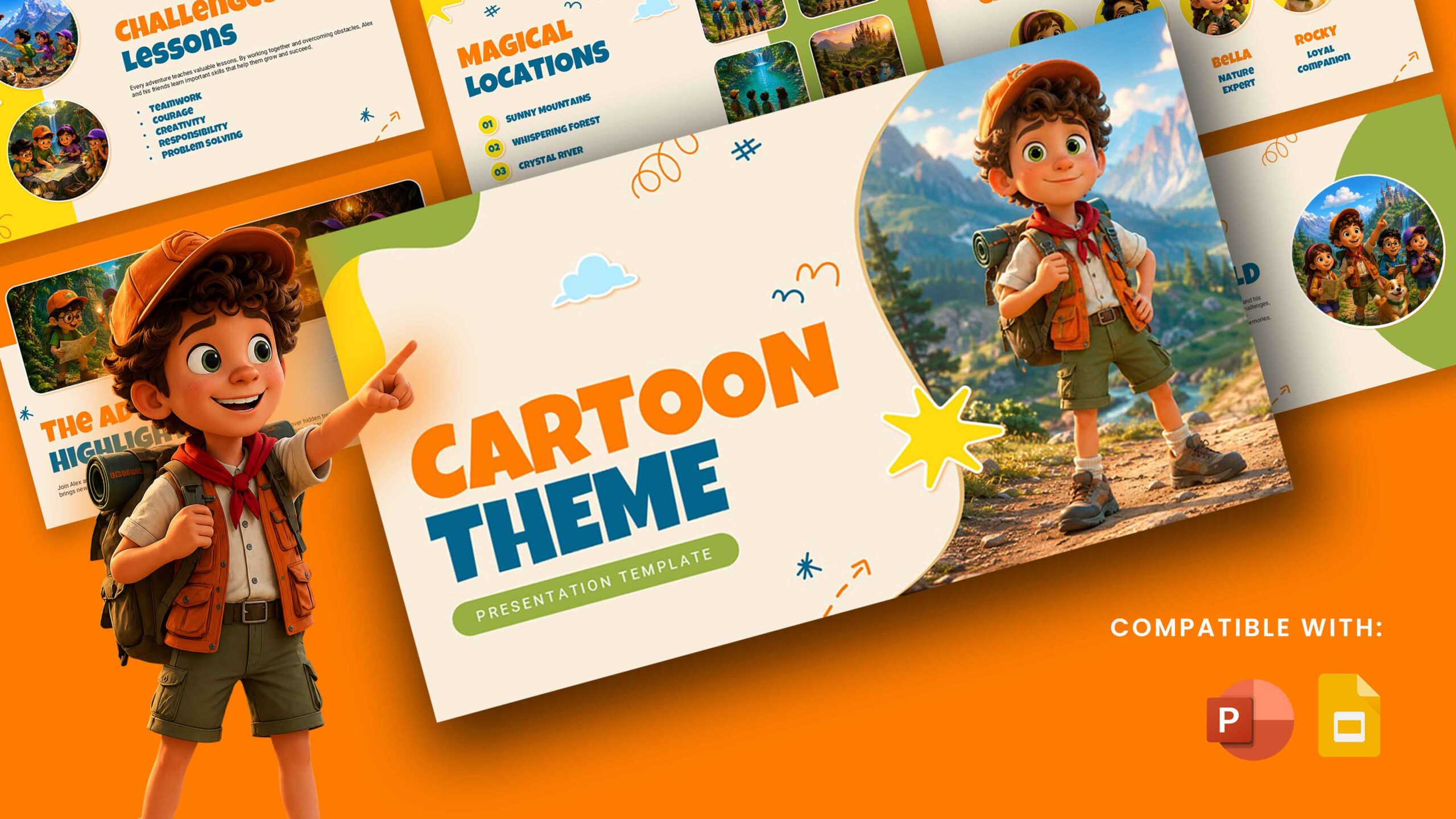 Cartoon Theme Template - Cover slide to launch a fun, child-friendly presentation