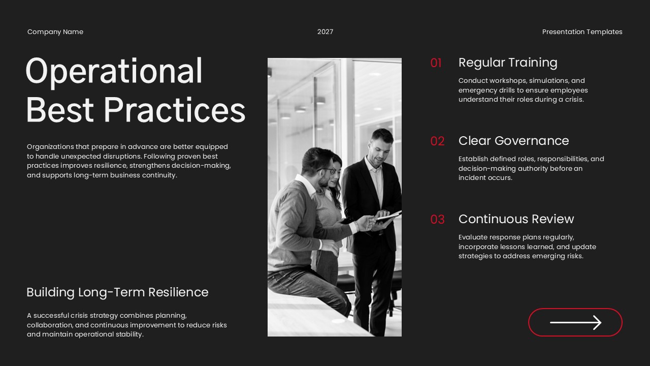 Operational Best Practices Template - Three resilience pillars layout