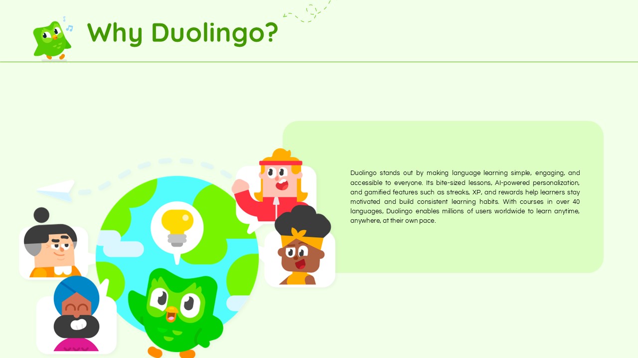 Duolingo Template - Thank you closing slide to end your presentation with the iconic Duo owl mascot