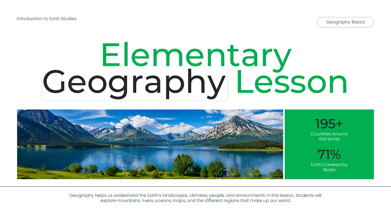 Elementary Geography Lesson Template - Major Landforms title slide