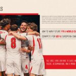 England Football Team Future Goals slide - split layout with squad celebration photo and bold FIFA World Cup goal statements