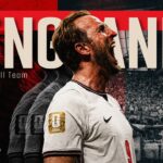 England Football Team Template - cinematic hero title slide with player #9, ENGLAND text, and Three Lions crest