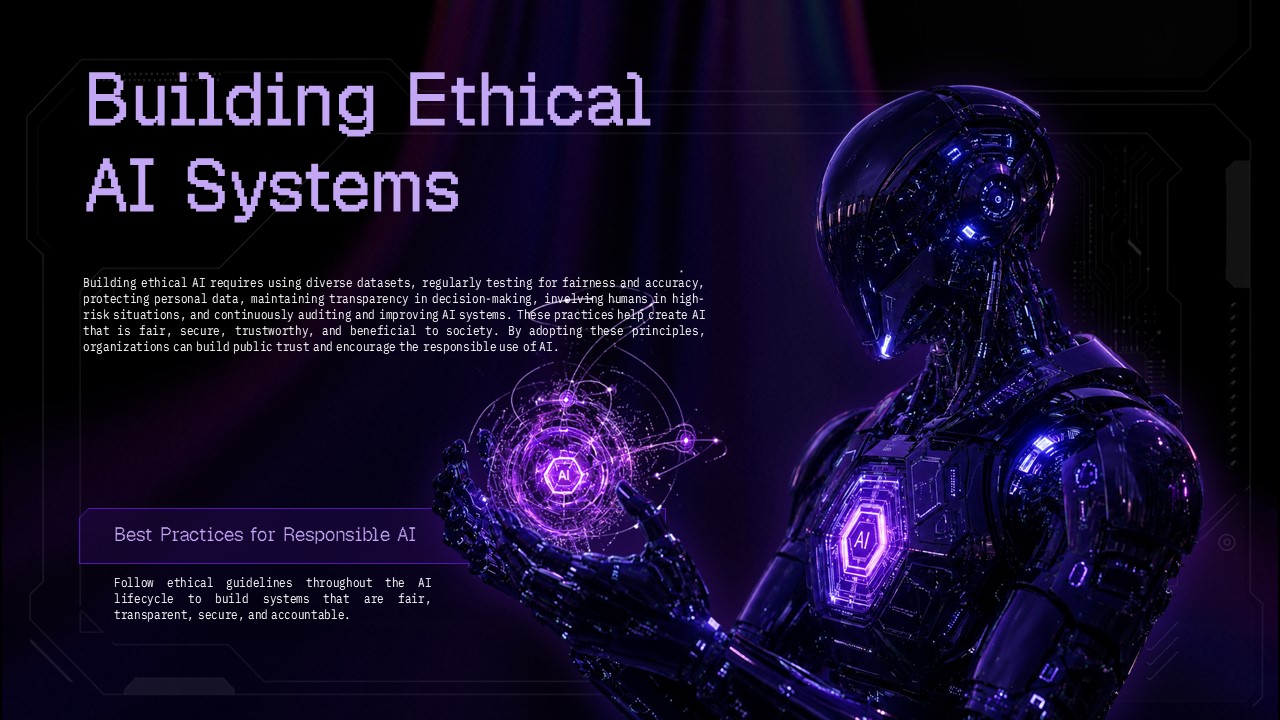 Ethics of Artificial Intelligence Conclusion Template – robotic hands holding flower and AI chip symbolizing technology-humanity balance
