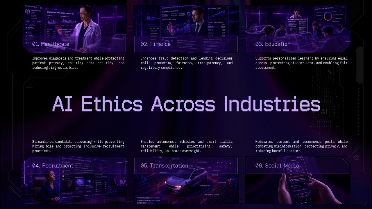 Ethics of Artificial Intelligence Ethical Issues Examples Template – three case study panels on facial recognition, hiring, and deepfakes