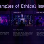 Ethics of Artificial Intelligence Promoting Responsible AI Template – seven-point alternating list with glowing brain and robotic hand visuals
