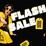 Flash Sale Poster Template - Bold black and yellow cover slide with hero typography and discount coupon graphics