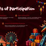 Fun Carnival Theme Template - Benefits slide with roller coaster scene, panoramic fairground, and three key points