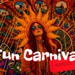 Fun Carnival Theme Template - Title slide with carnival woman illustration, swing rides, and bold handwritten font