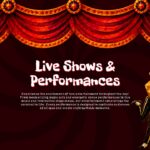 Fun Carnival Theme Template - Entertainment slide with red stage curtain, masquerade mask, and ringmaster figure