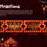 Fun Carnival Theme Template - Main attractions slide with illuminated marquee photo panels and fairground scene