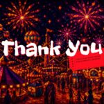 Fun Carnival Theme Template - Thank You closing slide with nighttime carnival fireworks and ticket-shaped quote badge