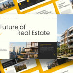 Future of Real Estate Template - Cover slide with architectural photo, golden accents, and 2026 industry outlook title