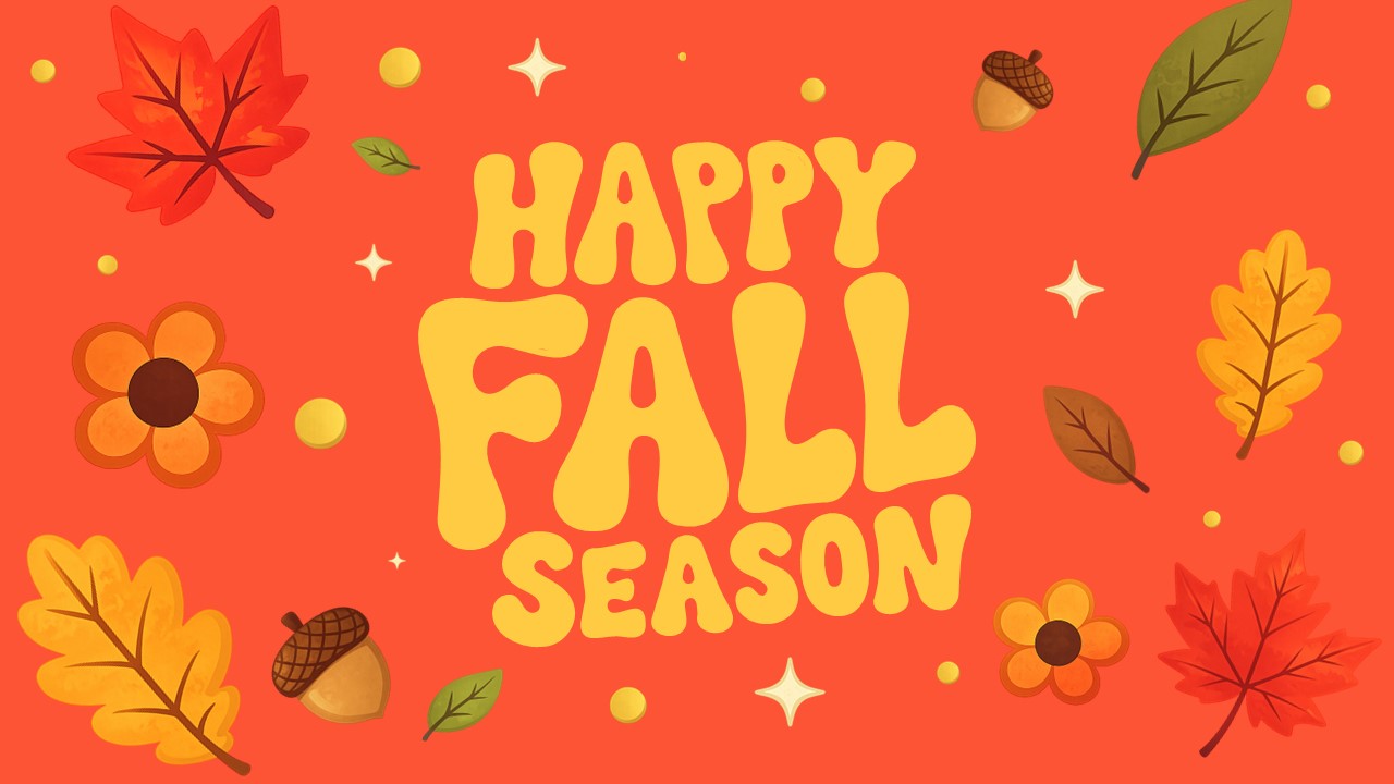 Happy Fall Season Template - Welcome slide combining pumpkin photography with autumn season introduction text