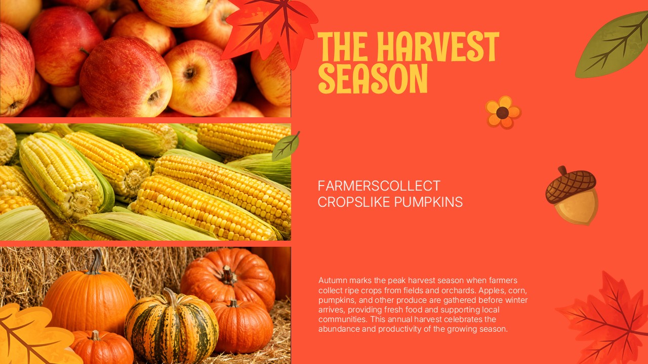 Happy Fall Season Template - Landscape slide to showcase stunning autumn scenery with a three-photo gallery layout