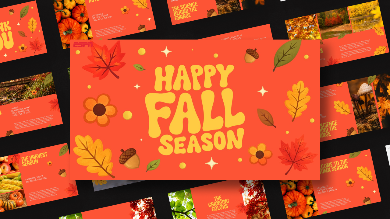 Happy Fall Season Template - Cover slide to open autumn-themed presentations with bold retro typography