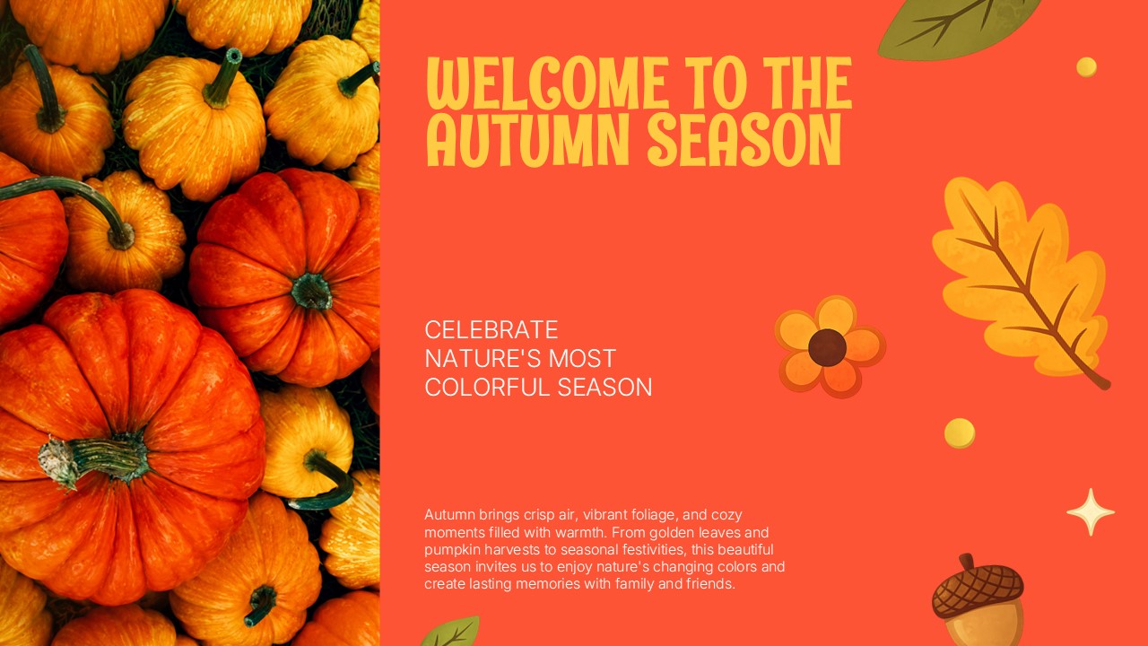 Happy Fall Season Template - Content slide to present the changing colors of autumn foliage with before-and-after photos