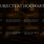 Hogwarts Castle Overview Template - single large text block with wizard figure and glowing castle on dark cinematic background