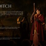 Quidditch Template - two-section numbered layout with intro paragraph and two Quidditch players on dark amber background