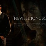 Hogwarts Student Character Profile Template - character figure left, ghost portrait right, serif title and biography paragraph