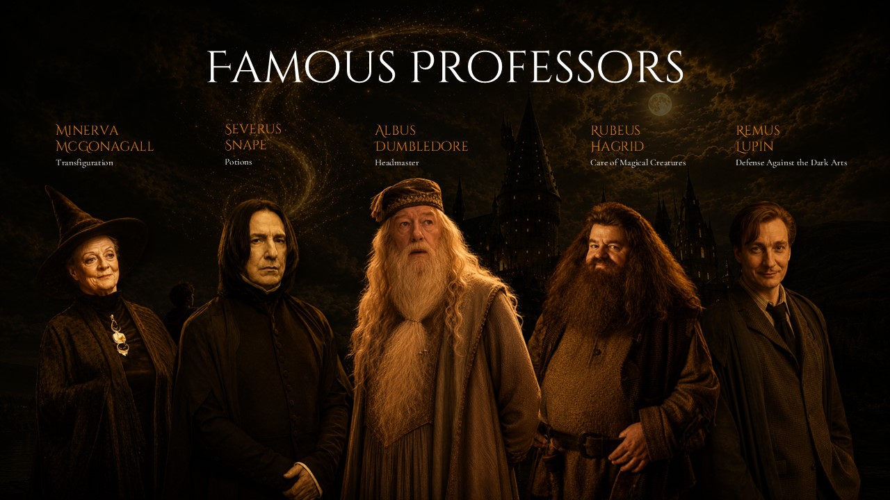Hogwarts Subjects Curriculum Template - 8-cell numbered grid listing Potions, Charms, Herbology, and five more subjects