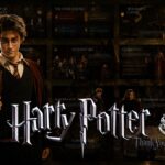 Harry Potter Hogwarts Template - mosaic overview slide with character imagery, slide thumbnails grid, and title logo