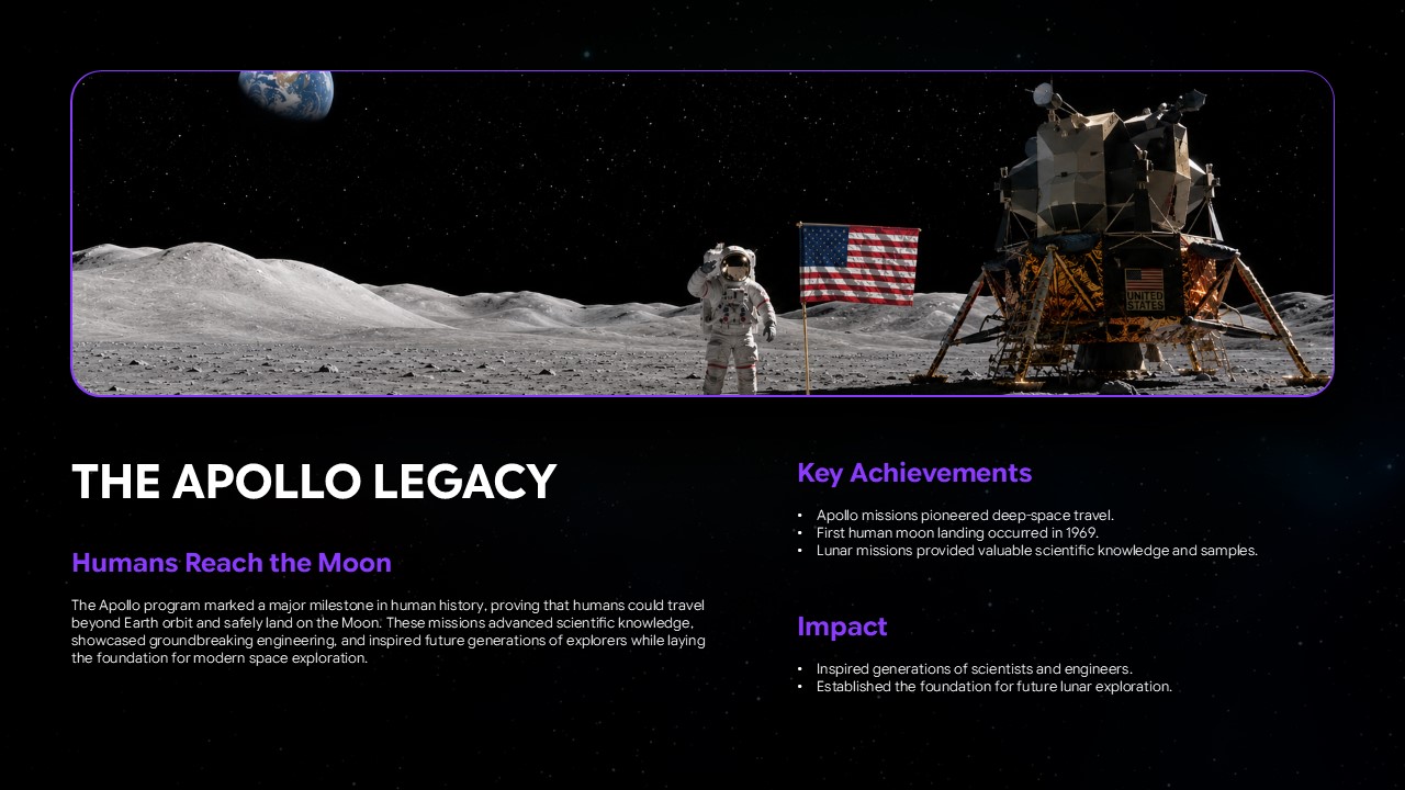 Humans In Space Template - ISS life slide with colorful astronaut interior photo and three text sections