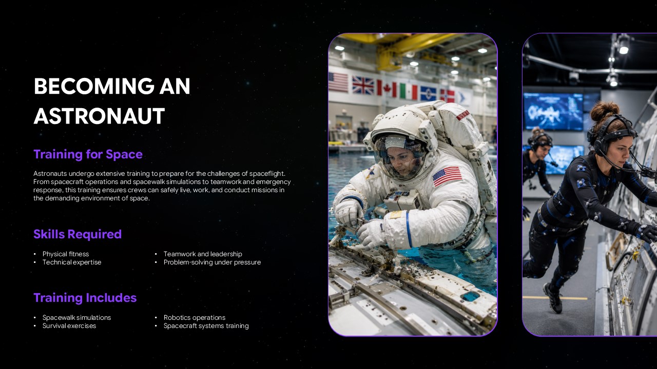 Humans In Space Template - Artemis Moon mission slide with Earth background and four-quadrant text layout
