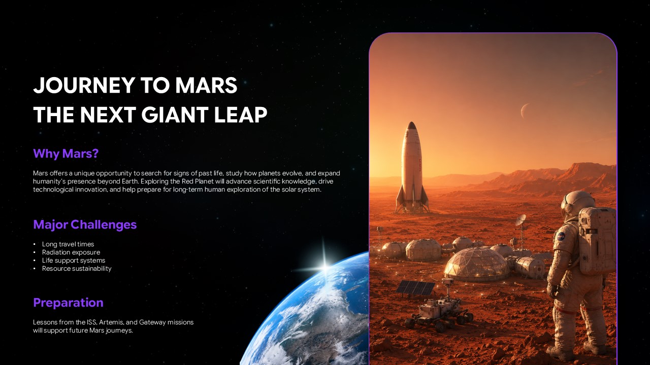 Humans In Space Template - closing thank you slide with Earth orbit photo and bold white THANKS typography