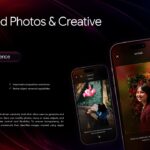 iOS 27 Photos Template – Creative tools spotlight with cascading iPhone mockups showing vibrant photo editing interfaces