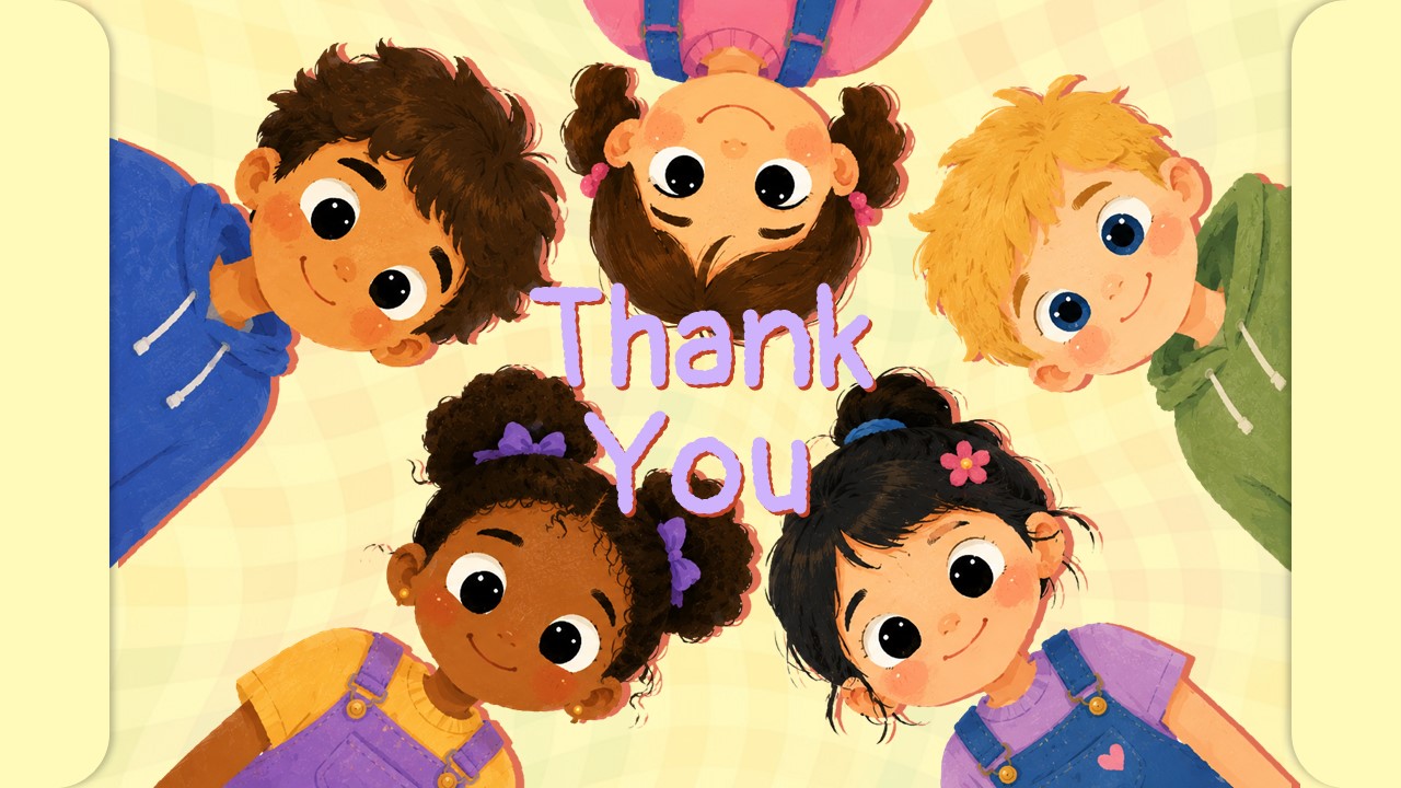 Kids PE Template – Thank You closing slide with illustrated children