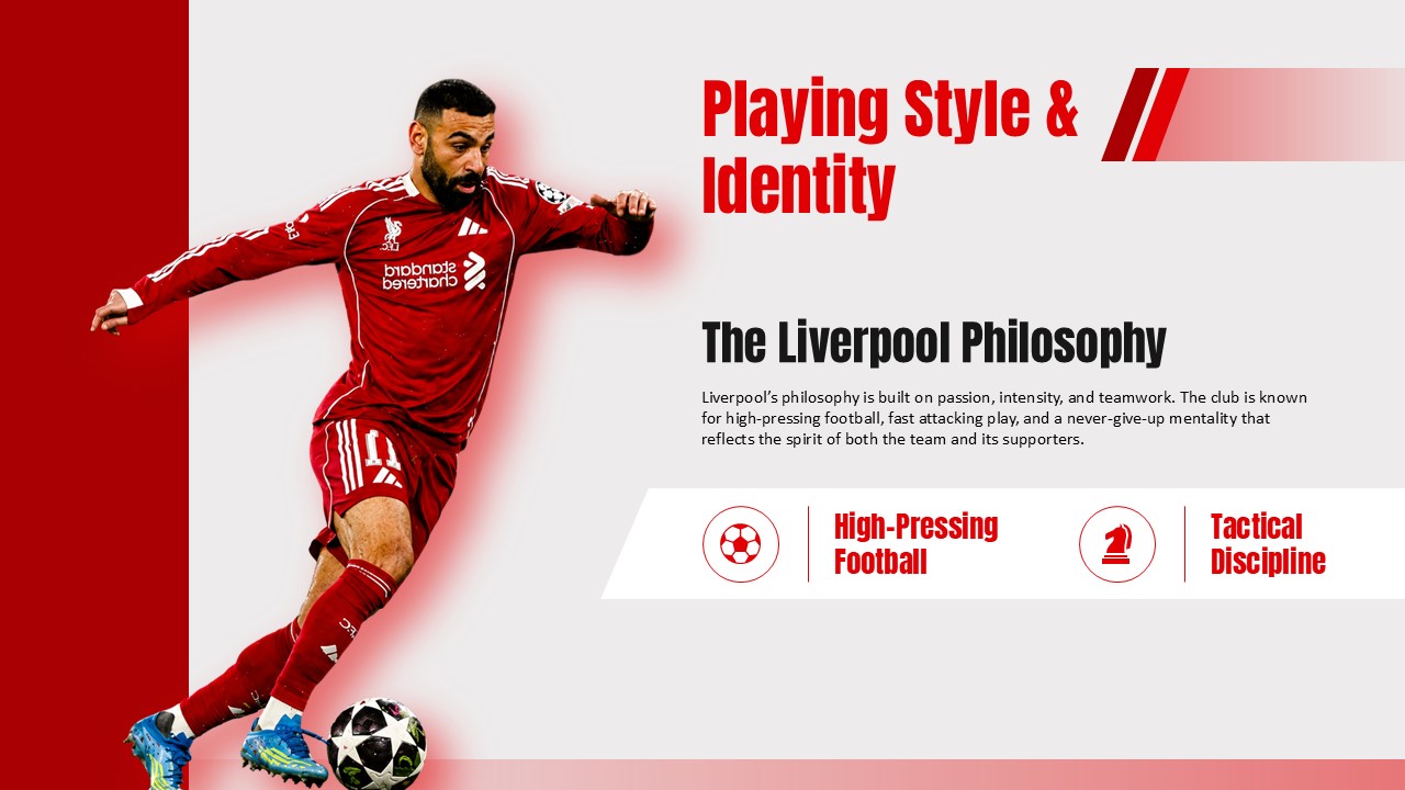 Liverpool FC Template - Global fanbase slide with dramatic Anfield crowd photo and worldwide supporter community text