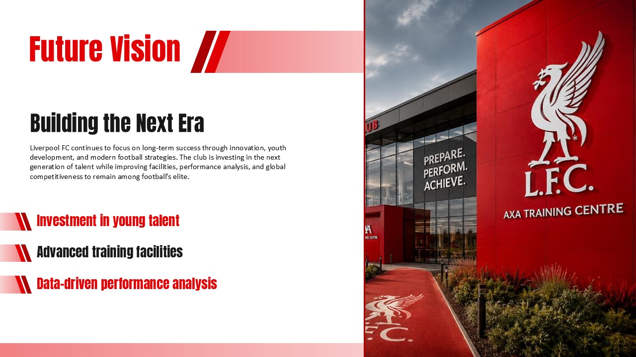 Liverpool FC Template - Thank you closing slide with dramatic nighttime Anfield aerial photo and bold THANKS typography